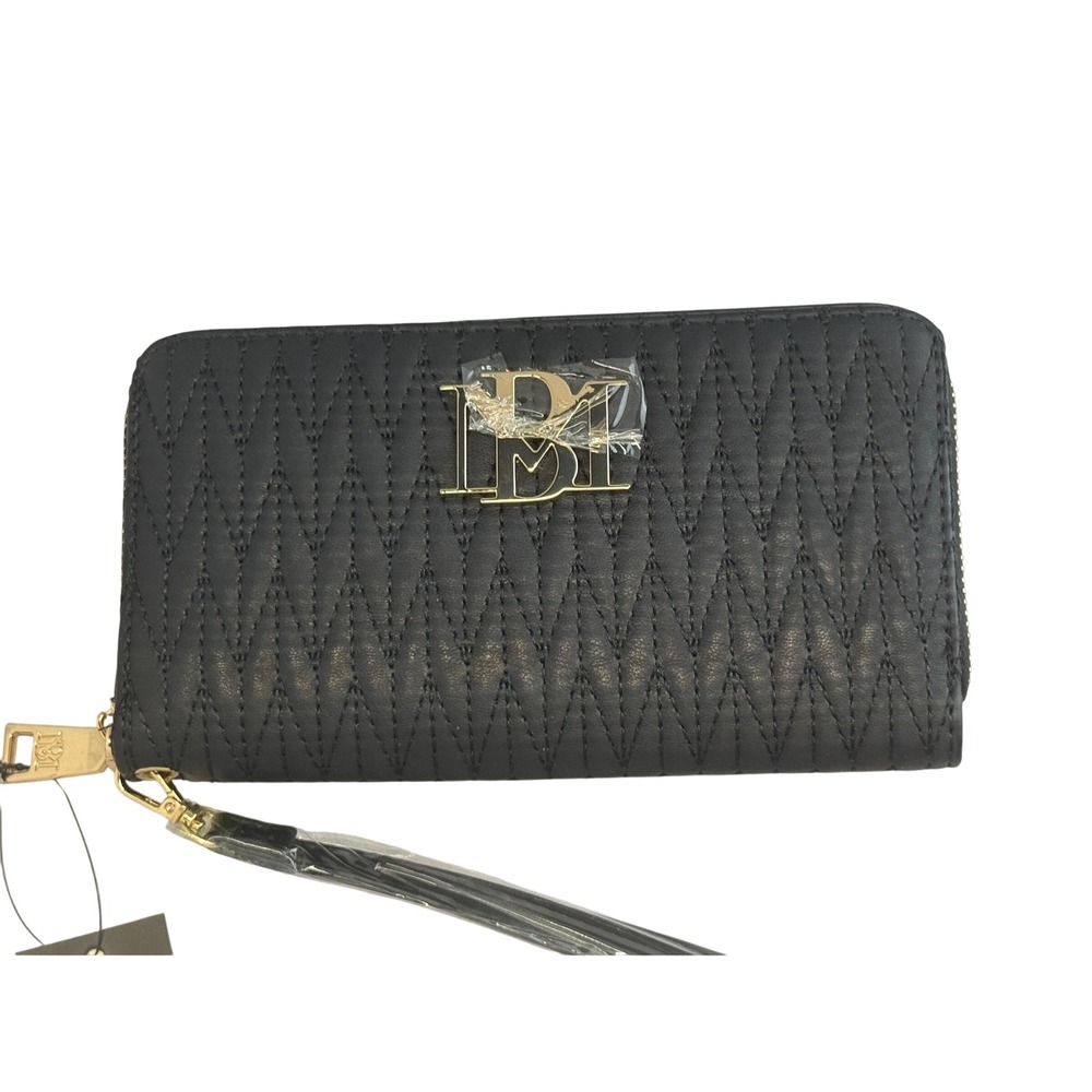 Badgley Mischka Black Quilted Vegan Leather Phone Wallet Wristlet BM-4178 NWT
